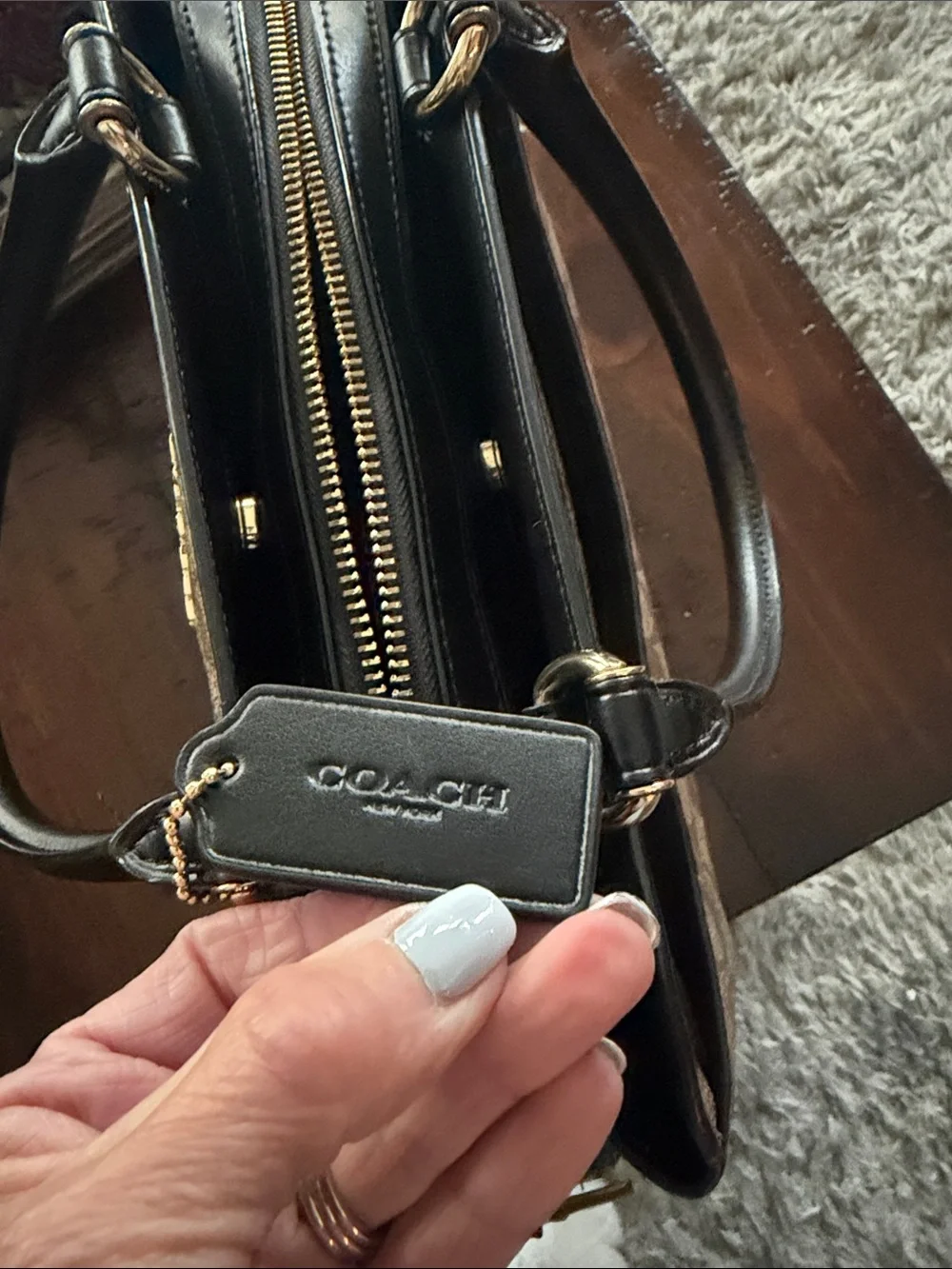 Coach Brown Logo Dome Satchel with Black Trim